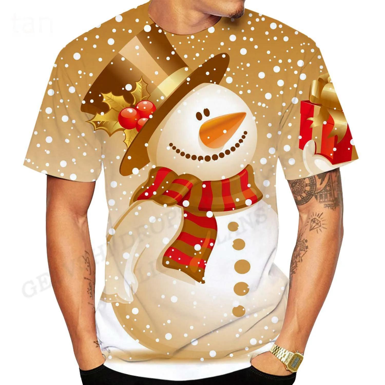 어린이 크리스마스 트리 이브 배쉬 새해 선물, 남녀공용 티셔츠, 힙합 3D 인쇄, 눈사람 품질 반팔 탑